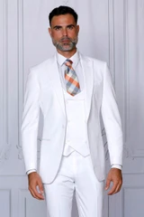  Insomnia Mens White Peak Lapel Suit with Vest Tailored Fit GQ-200 