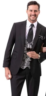  Men's Black 3 Piece Modern Fit  Fancy Vest Suit EJ Samuels M2795 