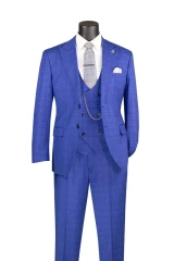 Men's Plaid Church Suit with Vest 3 Piece Bright Blue 1920s Fashion V2RW-16