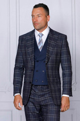  Insomnia Men's Midnight Blue Plaid Fancy Compose Suit Tailor Fit Paris-2 