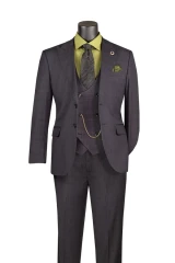 Men's Plaid Church Suit with Vest 3 Piece Black 1920s Fashion V2RW-16