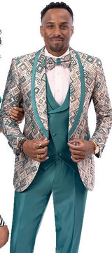  EJ Samuel Teal Blue Diamond Pattern Tailored Fancy Tuxedo JP123 