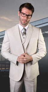  Statement Men's Natural Tan 3 Piece Modern Fit Wool Easter Suit Lanzo 