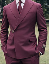 Statement  Double Breasted Belted Burgundy Wool Modern Fit Suit Bolanzo
