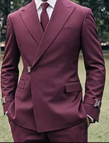  Statement  Double Breasted Belted Burgundy Wool Modern Fit Suit Bolanzo 