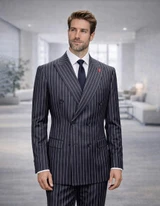  Statement Mens Double Breasted Pinstripe Modern Fit Charcoal Suit SD-105 