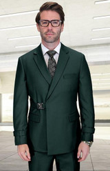  Statement Hunter Green Belted Double Breasted Style Wool Modern Fit Suit Bolanzo 