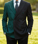  Statement Mens Double Breasted Two Tone Black/Hunter Fashion Suit Azul 