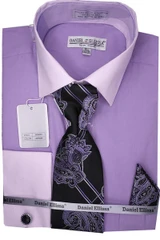  Daniel Ellissa Men's Lavender French Cuff Shirt Combo Two Tone DS3829P2 