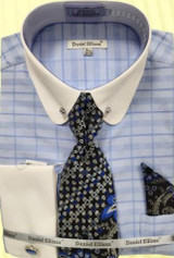 Daniel Ellissa Men's Blue Round Collar Bar Shirt Ensemble DS3830P2 