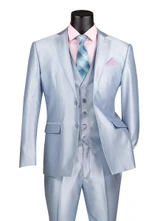  Vinci Men's Slim Fit Fancy Prom Suit Shiny Blue 3 Piece SV2D-1 