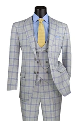  Vinci Men's Gray Plaid Modern Suit Low-Cut Vest 3 pc. MV2W-5 