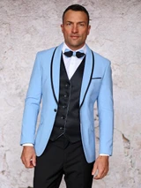  Manzini Mens Stylish Sky Blue Black Fitted Prom Suit Tuxedo Sunset 