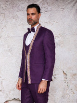  Insomnia Mens Purple Fancy Floral Fitted Tuxedo Ensemble Beggio 