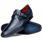  Marco di Milano Mens Shoes Navy Croco Lizard Monkstrap Toluca 