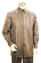  Canto Men's Beige Shiny Stripe Walking Suit 859 Size 3XL Final Sale 