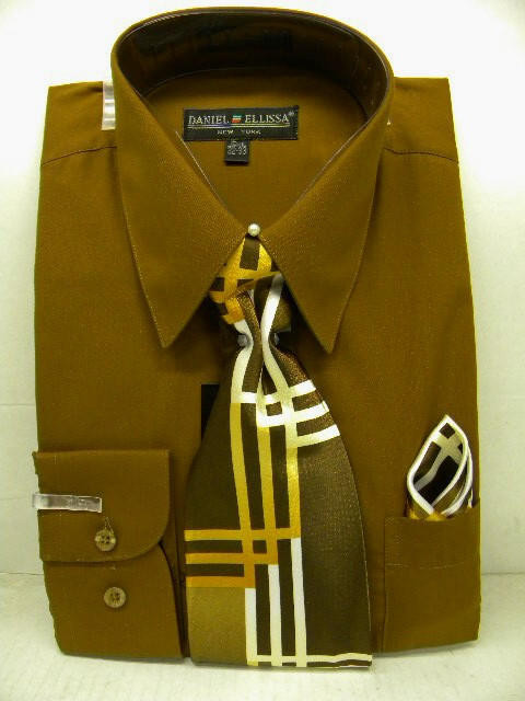 Men's smart Daniel Ellissa Black Dress Shirt, Band-Collar w/ Gold Embroidery