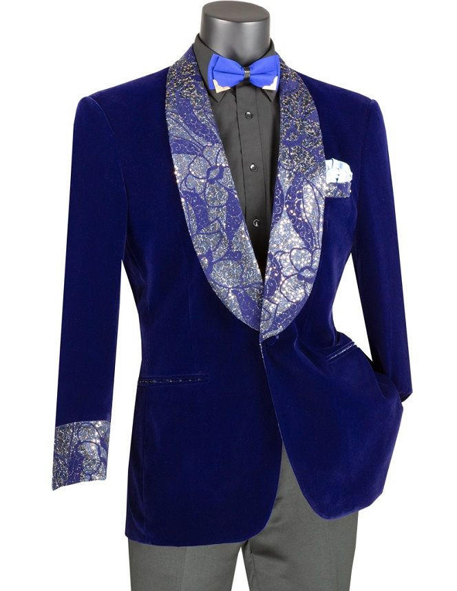 Mens Black Velvet Blazer Stage Entertainer Singer Shiny Dot Blu Martini