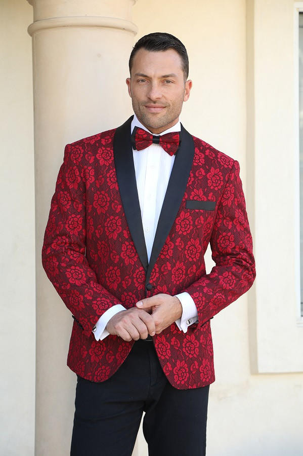 MANZINI MZS-602 Men's Rhinestone Shiny Metallic Floral Tuxedo Prom Jacket Black (In Store) main image 1