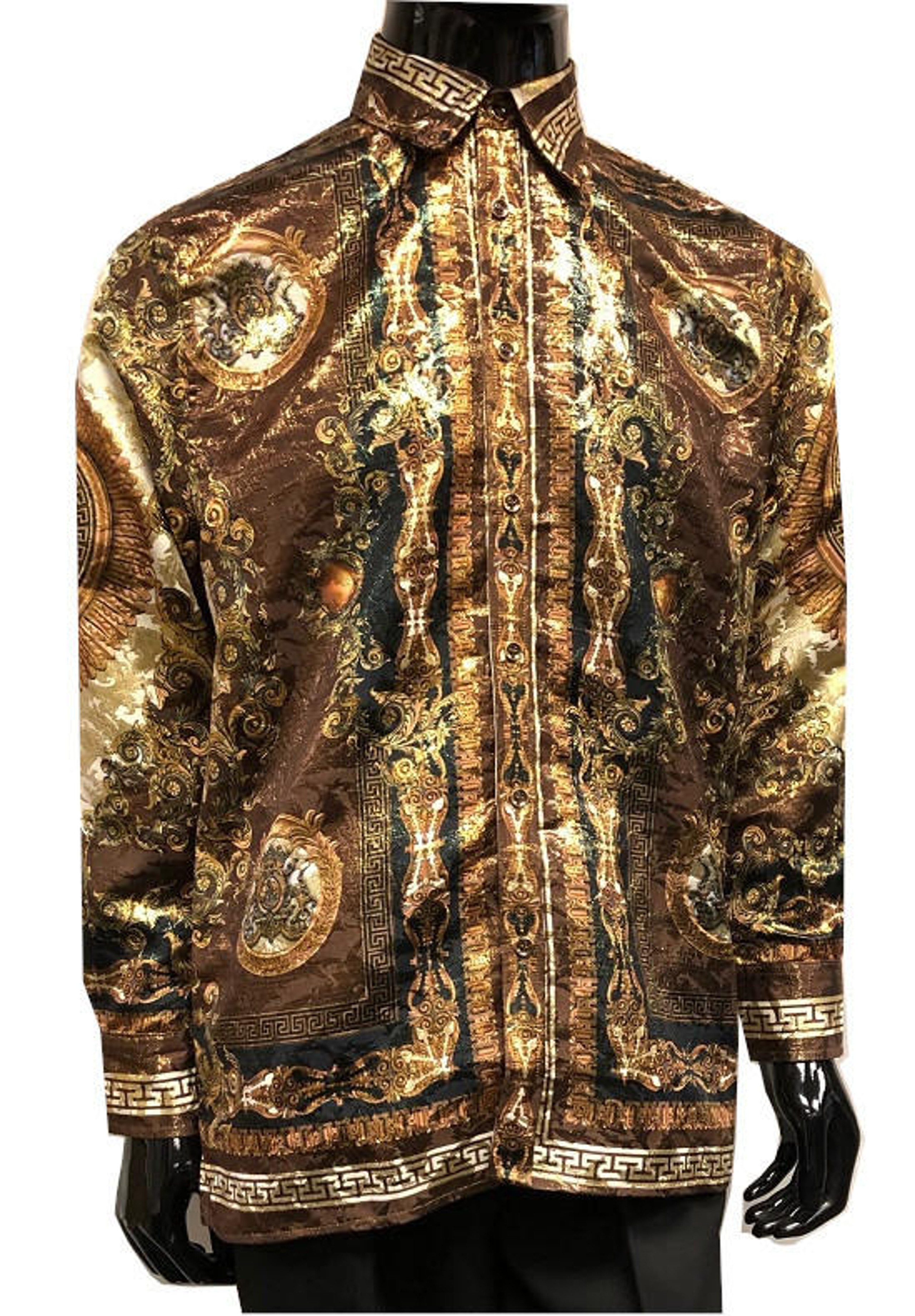 Prestige Mens Metallic Gold Stage Fashion Performer Shirt LIQ801 Size 2XL