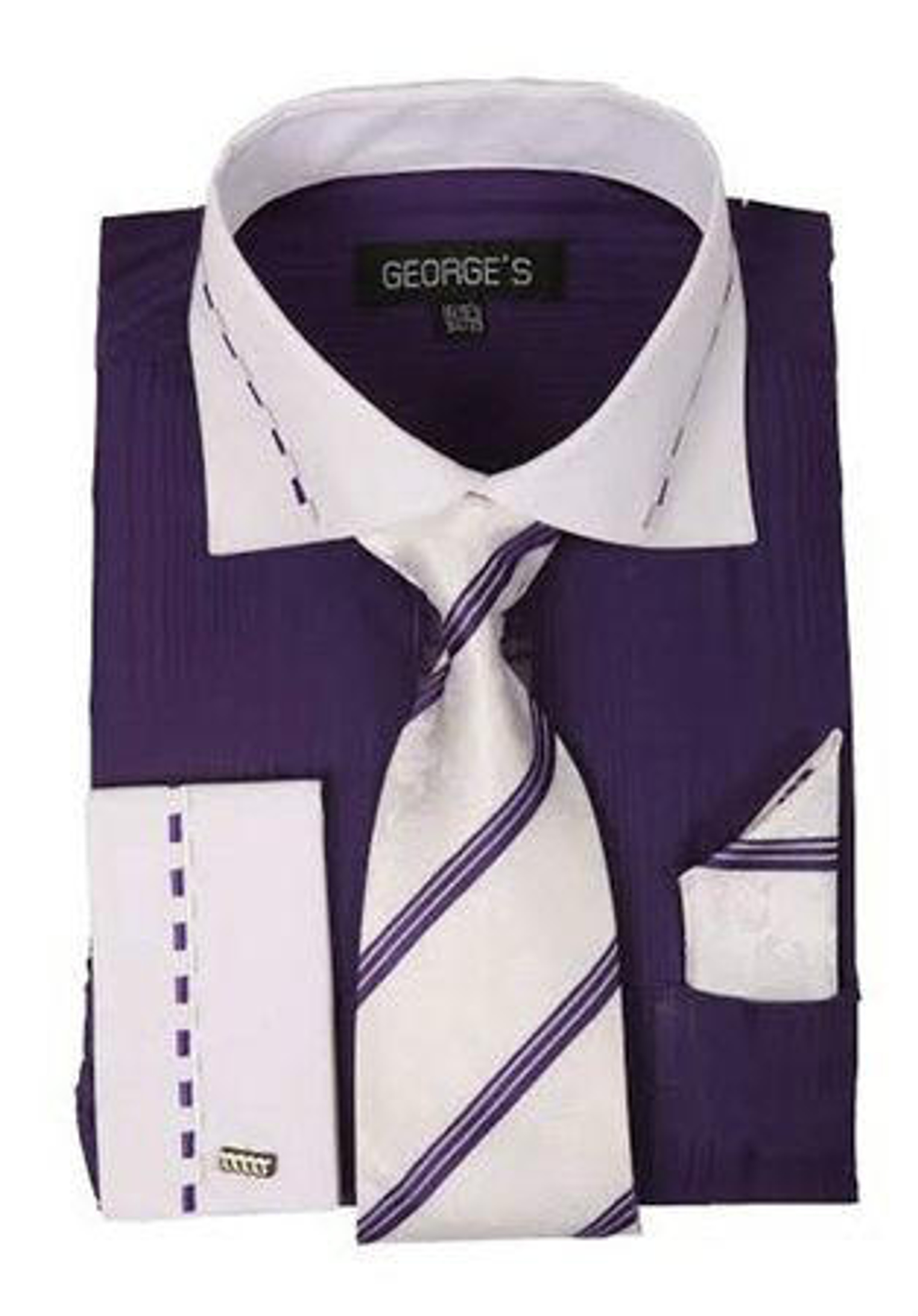 Daniel Ellissa Mens Purple Dress Shirt Tie Hankie Set D1p2