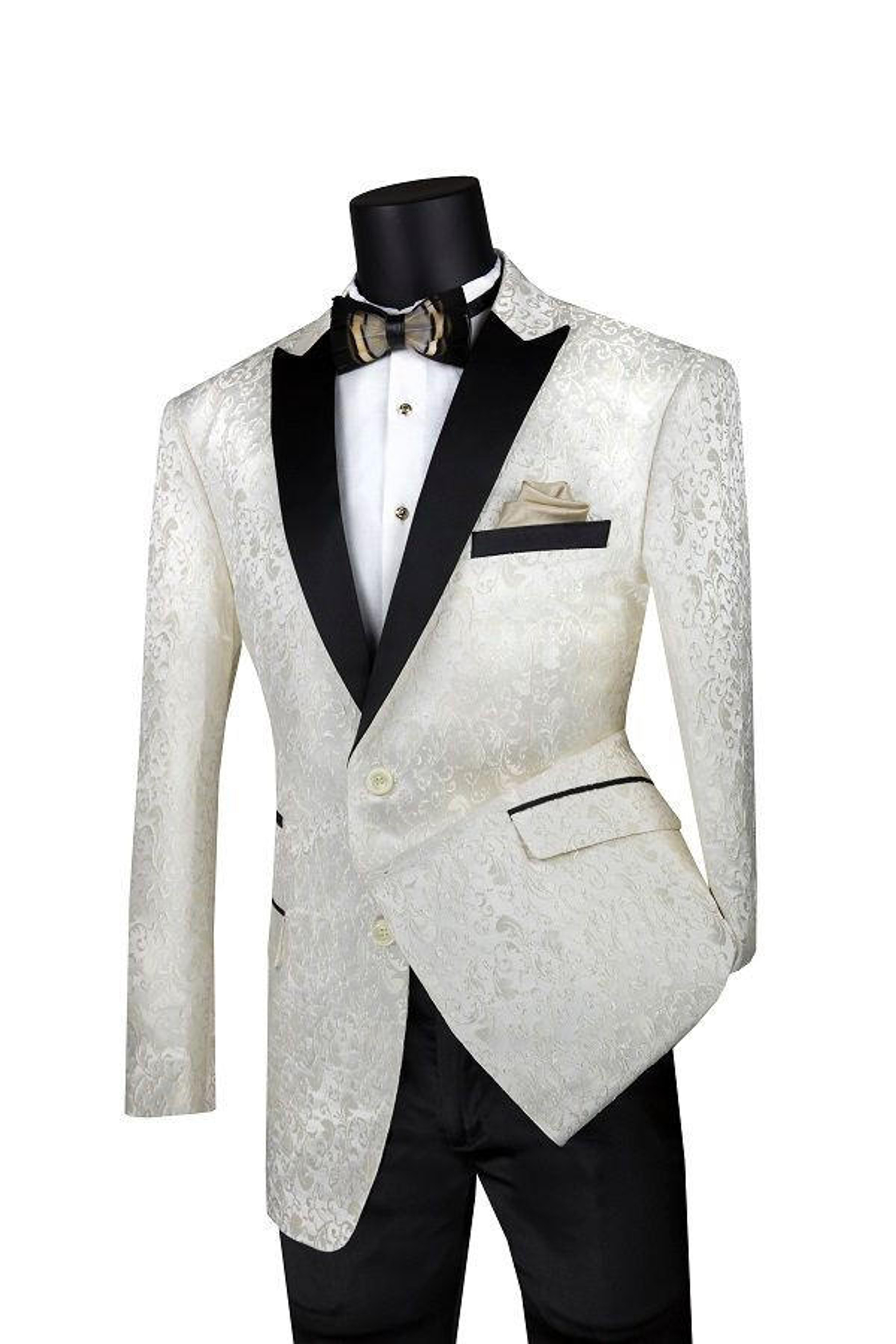 Men's Ivory Paisley Tuxedo Blazer Vinci BF-2 Size 3XL Final Sale