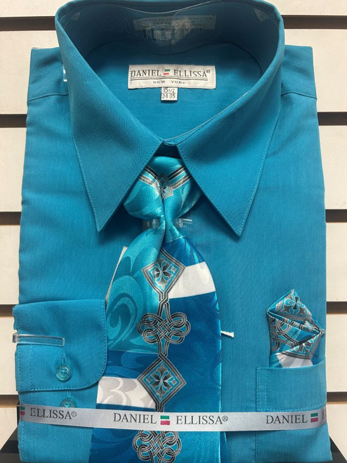 Mens Turquoise Dress Shirt Tie Pocket Square Set D1P2 Final Sale Mens Turquoise Dress Shirt Tie Pocket Square Set D1P2 Final Sale