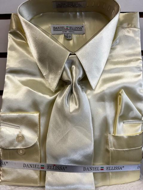  Men's Green Yellow Satin Dress Shirt Tie Set 3012 Final Sale 
