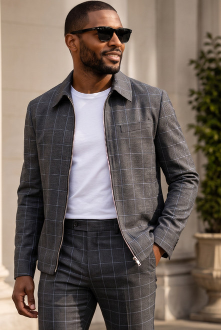 Pronti Leisure Jacket Suit 2 Piece Charcoal Checker BP6789