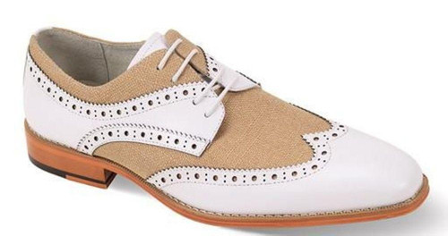  Giovanni Mens Wingtip Spectator Shoes White Tan Leather Nico 