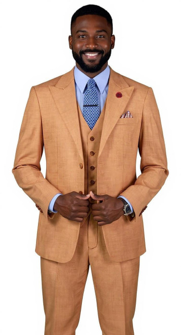 Vinci Men's Light Amber Rust 3 Piece Suit Big Lapels V2RK-4