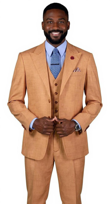  Vinci Men's Light Amber Rust 3 Piece Suit Big Lapels V2RK-4 