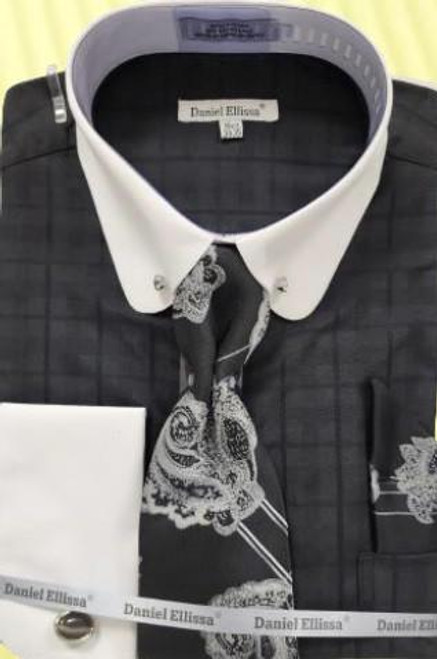  Daniel Ellissa Men's Black Round Collar Bar Shirt Ensemble DS3830p2 Size 18.5 34/35 Final Sale 