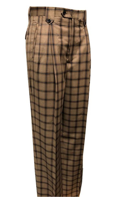 Tiglio Men's Wool Plaid Wide Leg Pants Tan Navy RT9225915 Size 40W Final Sale Tiglio Men's Wool Plaid Wide Leg Pants Tan Navy RT9225915 Size 40W Final Sale