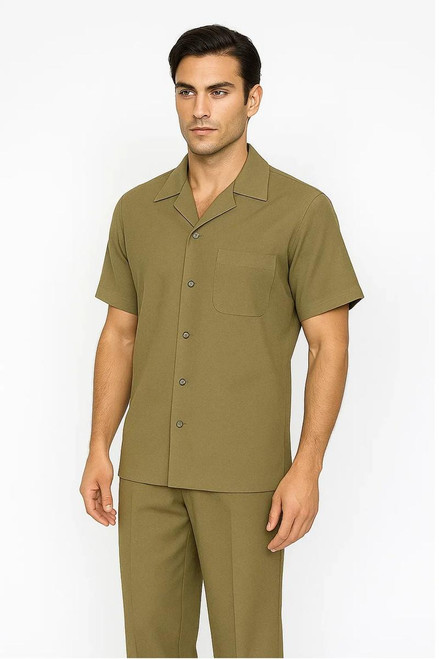 Trust Mens Short Sleeve Olive LInen Walking Suit L601 Size M/32 Final Sale   Trust Mens Short Sleeve Olive LInen Walking Suit L601 Size M/32 Final Sale
