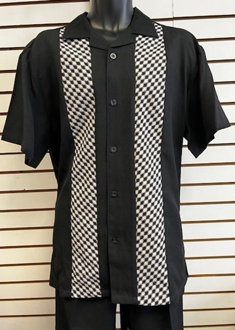  Fortini Mens Short Sleeve Black Stylish Pattern Walking Suit M2968  Size M/32 Final Sale 