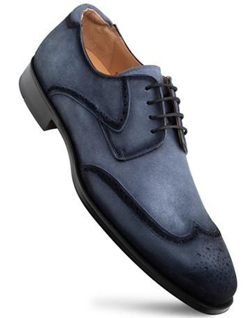  Mezlan Men's Suede Navy Wing Tip Derby Designer Shoes Benante 