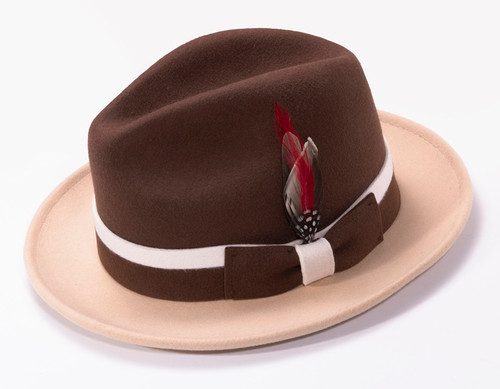 Mens Winter Dress Hat Fedora Brown Beige Brim Montique H-103 Mens Winter Dress Hat Fedora Brown Beige Brim Montique H-103