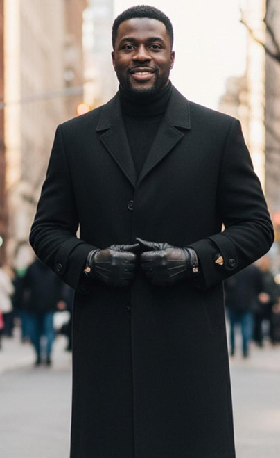  Carmel Zhao Men's Black Single Breasted Full Length Top Coat Seattle 
