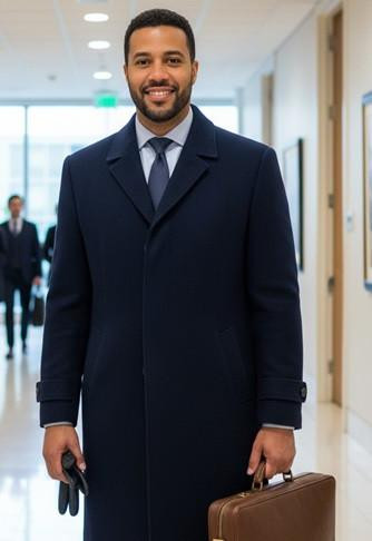 Carmel Zhao Men's Navy Single Breasted Full Length Top Coat Seattle
