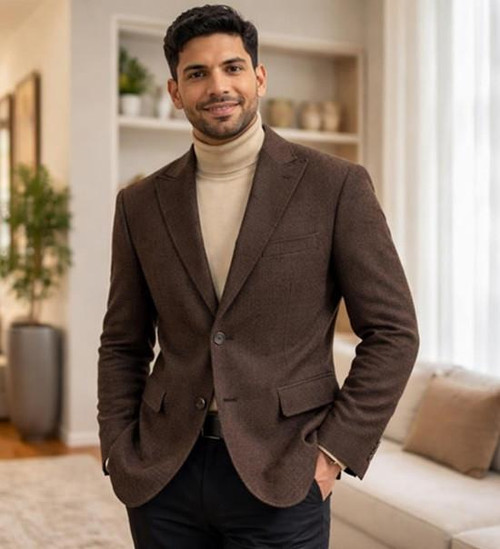  Zacchi Men's 2 Button Peak Lapel Brown Winter Fashion Sport Coat Venesi 71402 