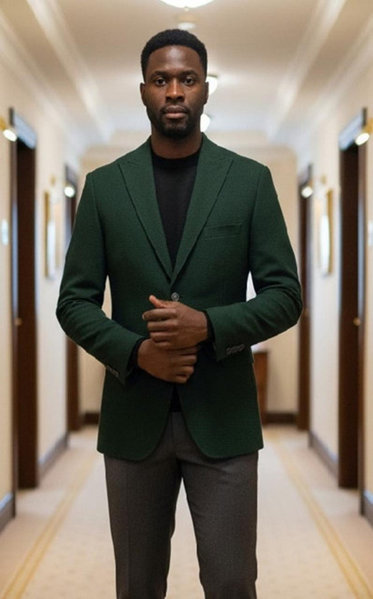  Zacchi Men's 2 Button Peak Lapel Hunter Green Winter Fashion Sport Coat Venesi 71414 