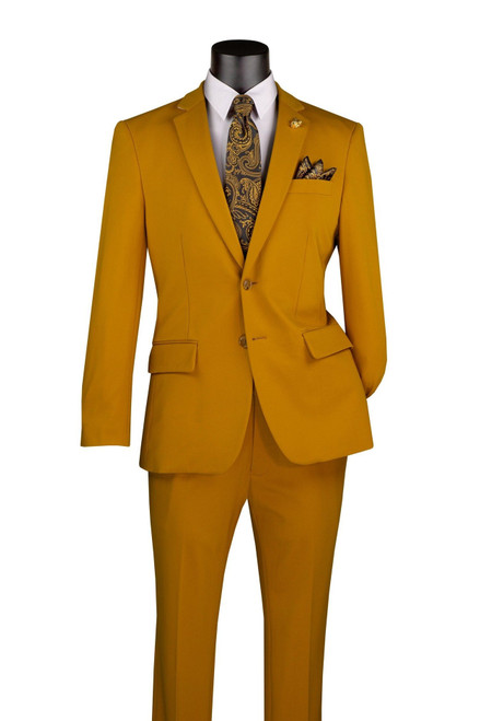 Mens Slim Fit Stretch Suit 2 Piece  Gold SDX-3