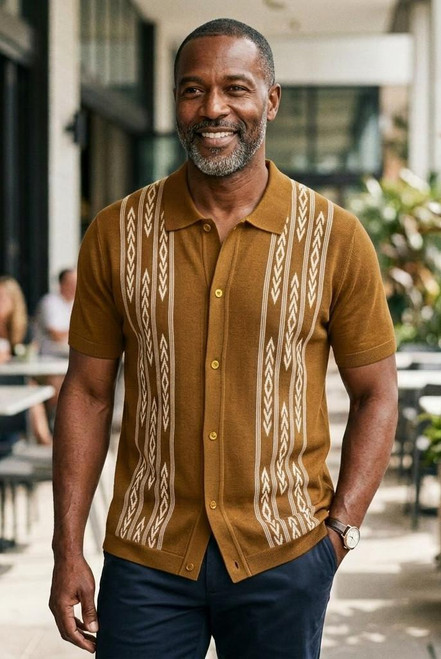 Pronti Mens Black Knit Shirt 1960s Casual Short Sleeved K2019