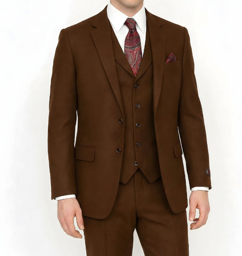 Pacelli Fashion Suit Lapel Vest Pleated Pants Brown Cameron
