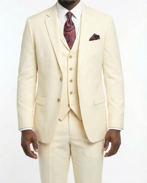 Pacelli Daytime Suit Lapel Vest Pleated Pants Cream Cameron