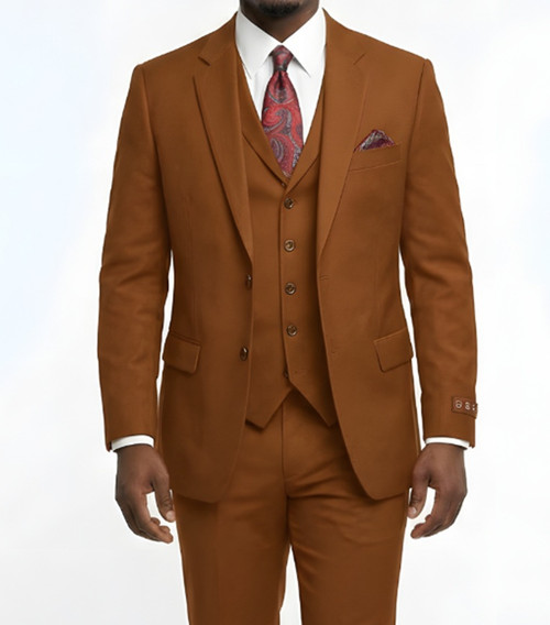 Pacelli Fashion Suit Lapel Vest Pleated Pants Bronse Brown Cameron
