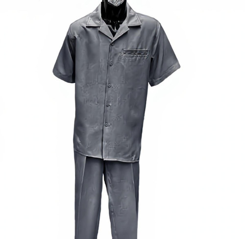 Dreams Mens Steel Gray Patterned Short Sleeve Walking Suit Skipper  265-35 