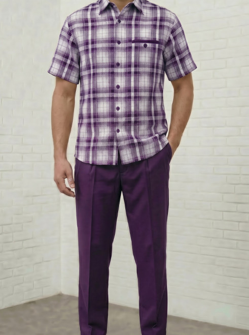 Dreams Lavender Purple/ Off White 2 Piece Plaid Coord Sets Reza 285-19