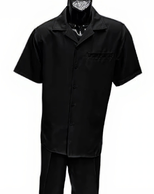 Dreams Mens Black Patterned Short Sleeve Resort Set Skipper  265-00